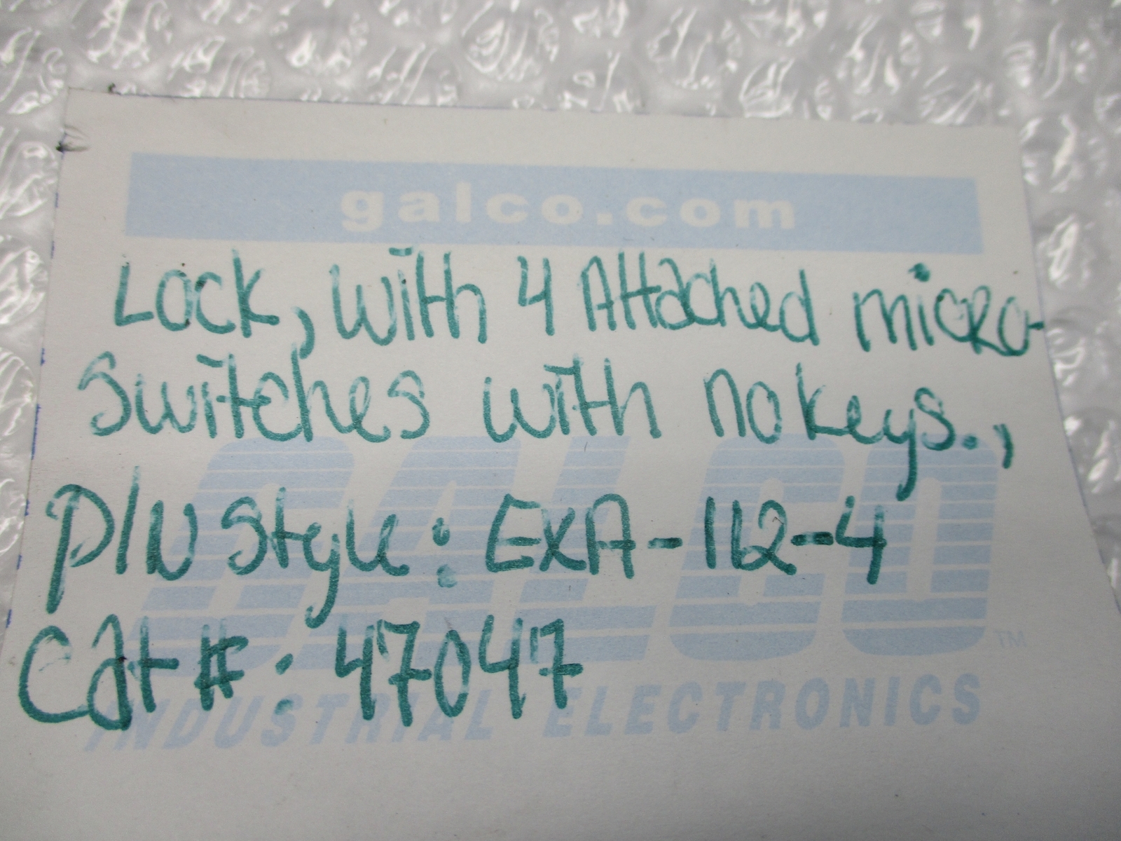 INDUSTRIAL SPARE EXA-112-4 47047 LOCK W/OUT KEY NSNP