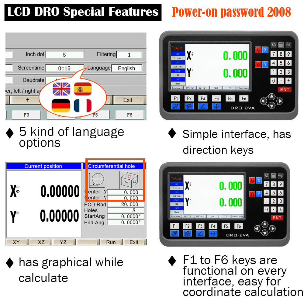 TOAUTO 3 Axis DRO + 3pc Linear Scales LCD Digital Readout Kit for Bridgeport,US