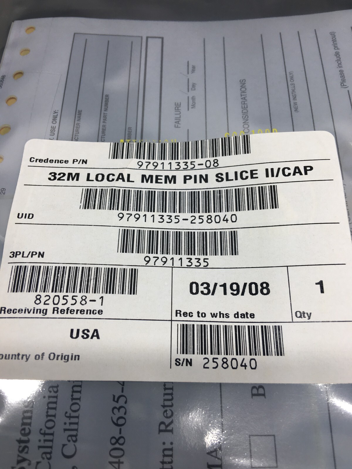 CREDENCE 97911335-08 32M LOCAL MEM SLICE II/CAP, 7-L1F02, HS, 32MB, GX, 122703