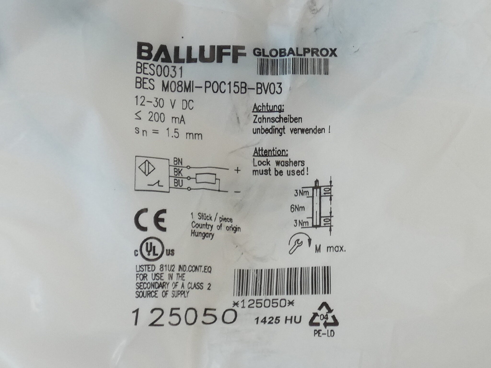 Balluff BES M08MI-P0C15B-BV03 Proximity Sensor, BES0031 – NEW Surplus!