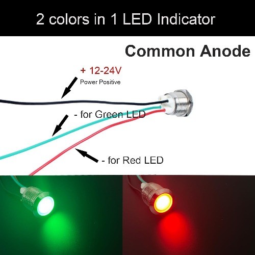 12mm 12V 24V Metal 2 Color LED Indicator Light
