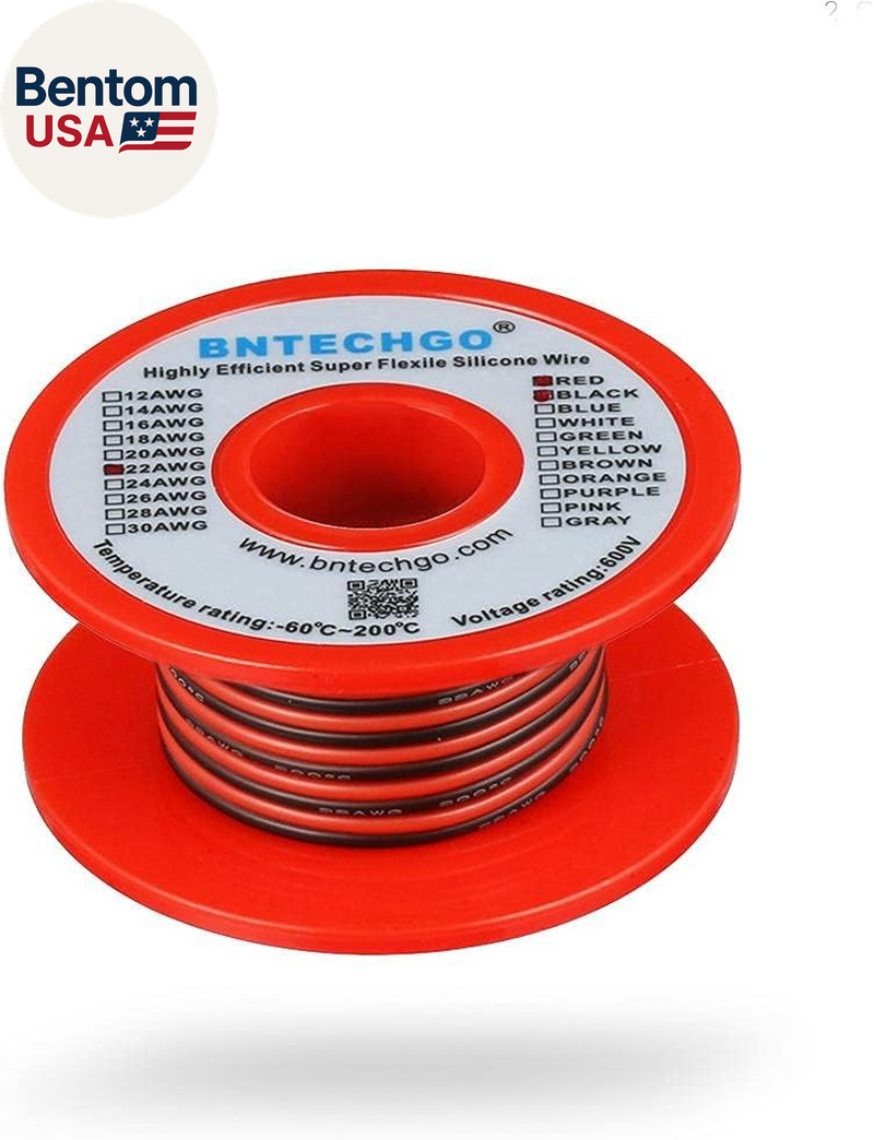22 Gauge Flexible 2 Conductor Parallel Silicone Wire Spool Red Black High Resist