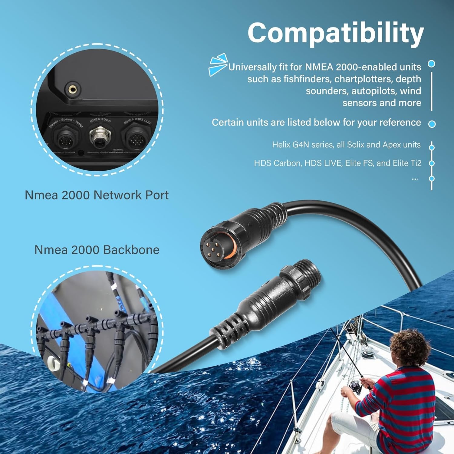 For NMEA 2000 15ft Extension Cable Fits Lowrance Simrad Garmin IP67 Waterproof