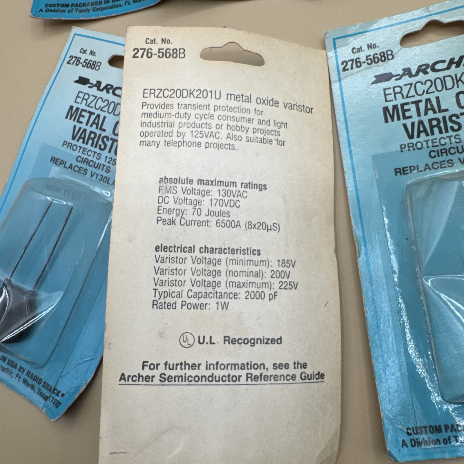 Lot Of 10 Archer 276-568B Metal Oxide Varistor 125VAC Vintage New Old Stock Bulk
