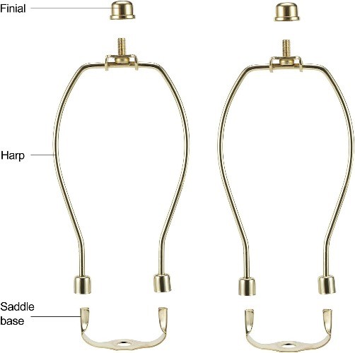 Polished Brass 6 Inch Lamp Harp Kit, 3/8 Inch Saddle Base Holes, Light Duty