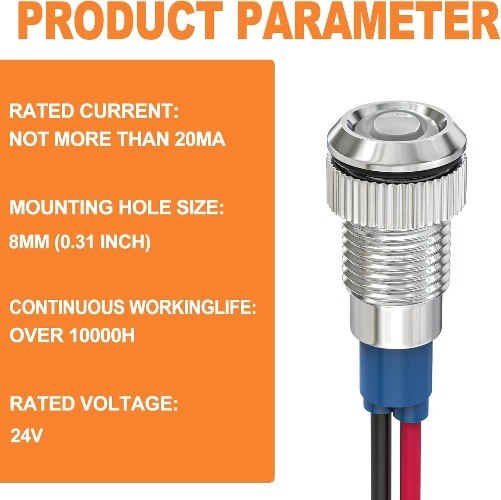 Energy Saving Indicator Light LED Panel Mount 12V 24V 110V 20mA 8mm Hole White