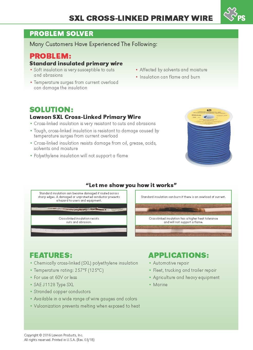 Lawson 86513 #14awg SXL SAE J1128 XLPE Automotive Lead/Primary Wire Green /50ft