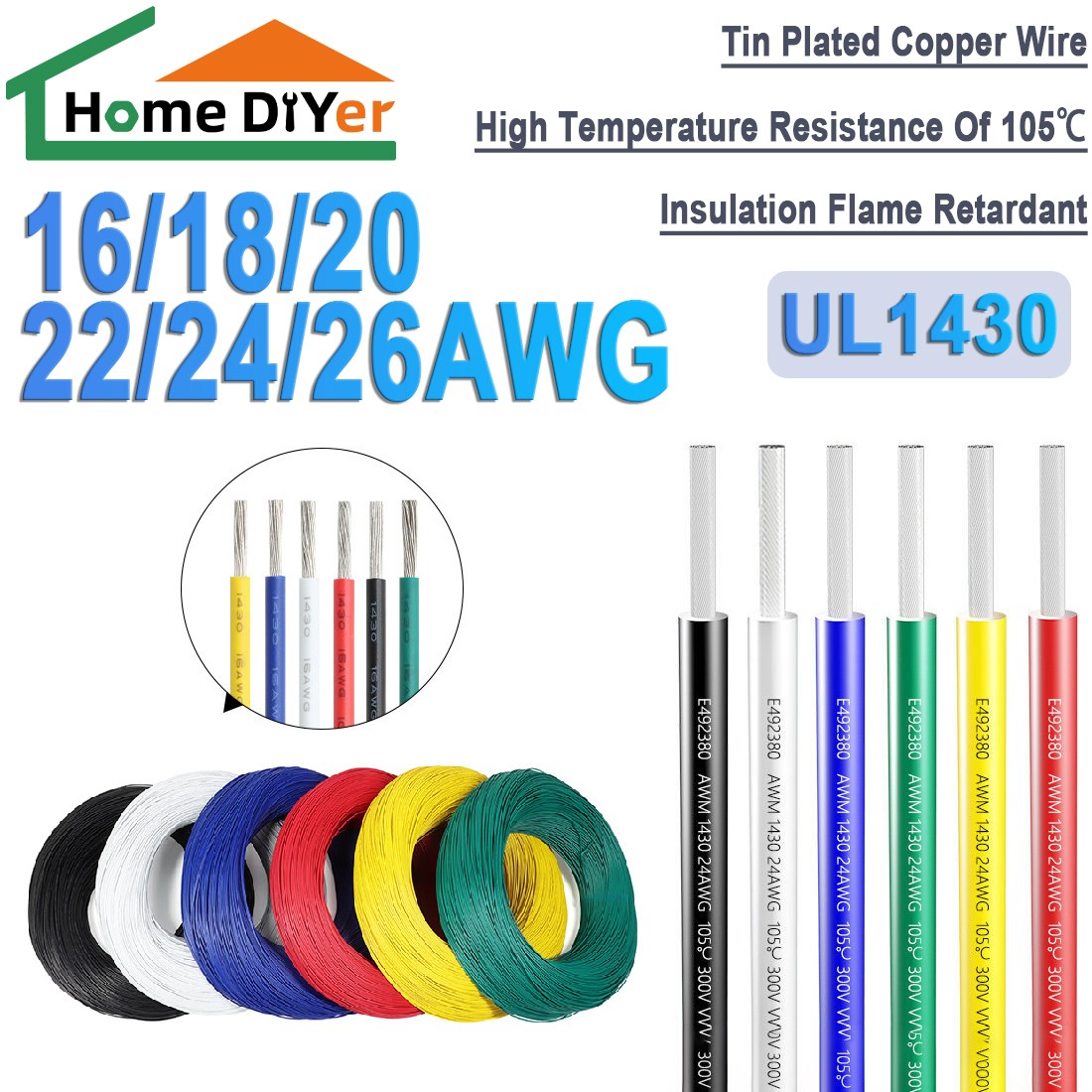 Any length UL1430 Electronic Flexible Wire Cable 16/18/20/22~28 AWG multicolor