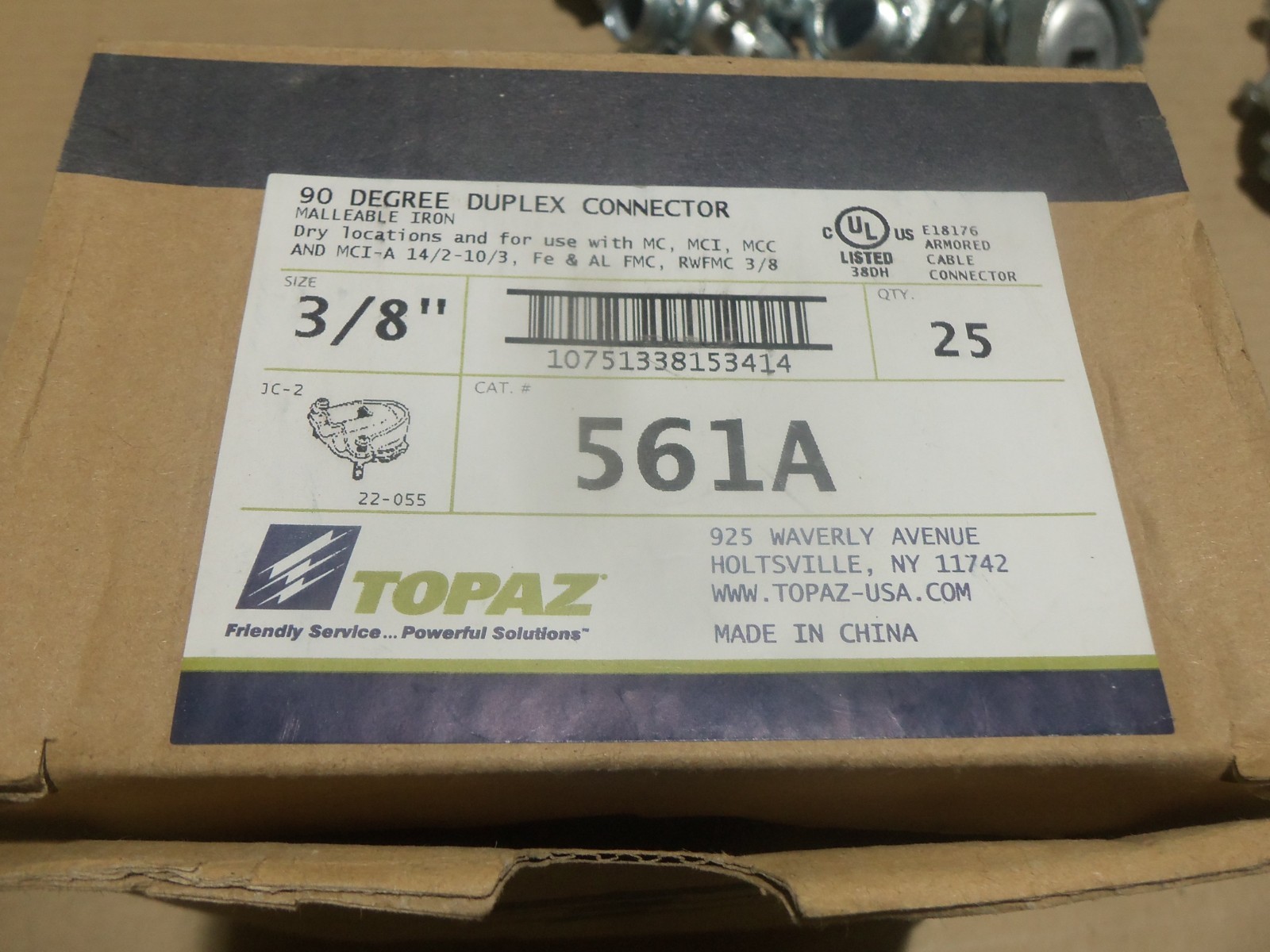 NEW Topaz 561A Box of 25 3/8″ 90 Degree Duplex Connector AK