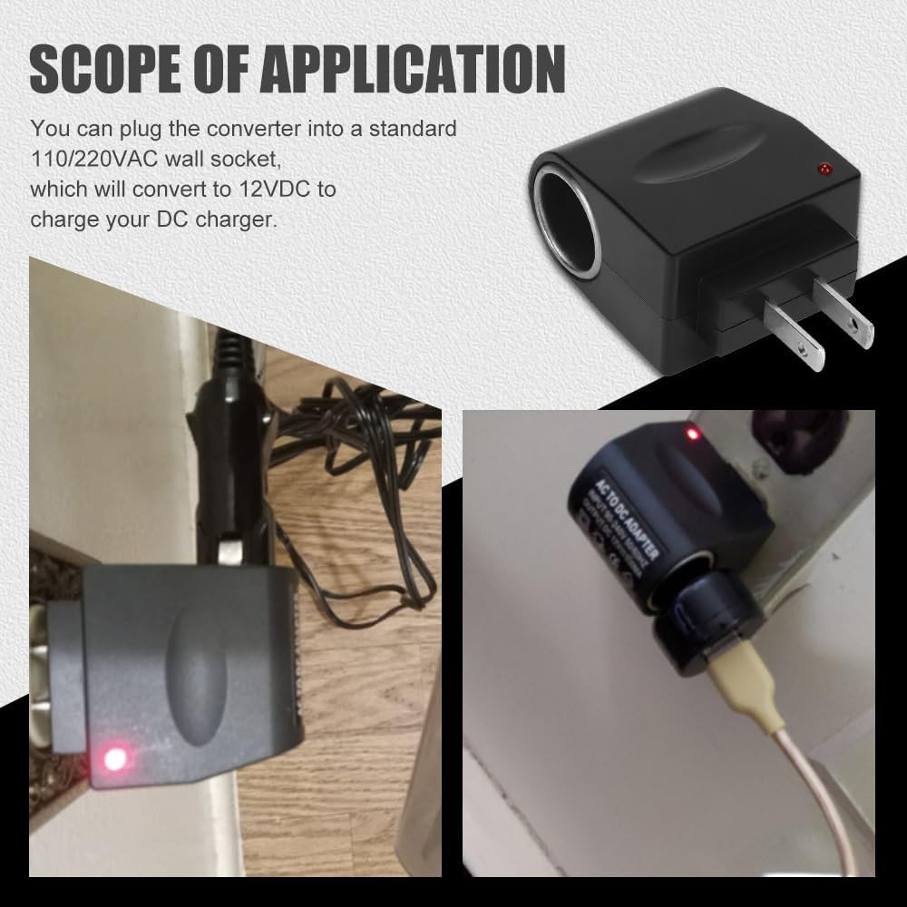 Car Cigarette Lighter to Wall Outlet Adapter Converter, 12V DC 500mA Universal P