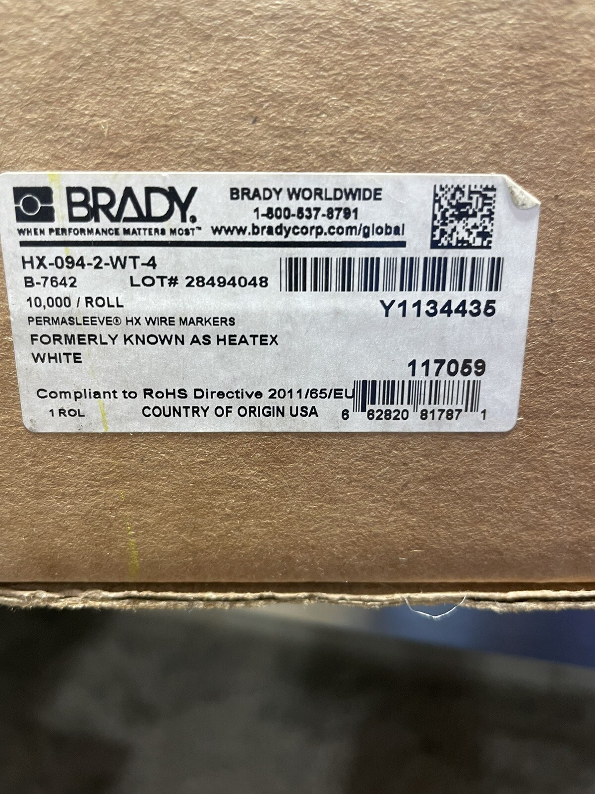 BRADY WIRE MARKER HX-094-2-WT-4 HX0942WT4 Perma Sleeve Wire Marker 10,000 Roll