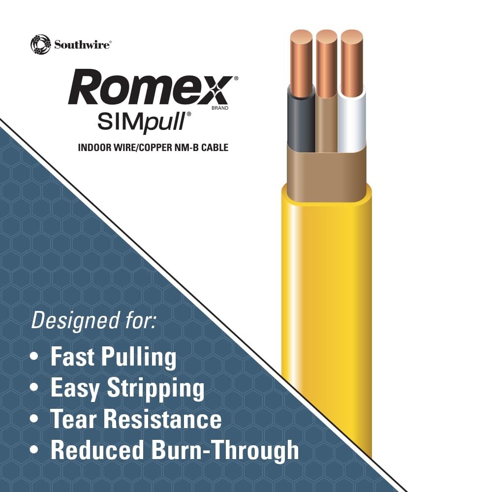 Romex Brand Simpull Solid Indoor 12/2 W/G NMB Cable 50ft coil – SW# 28828222