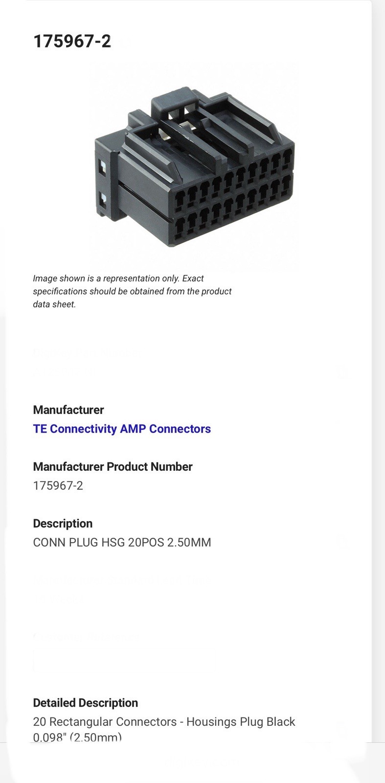 TE Connectivity AMP Connectors # 175967-2 Conn Plug HSG 20Pos 2.50mm (NEW) Qty-5