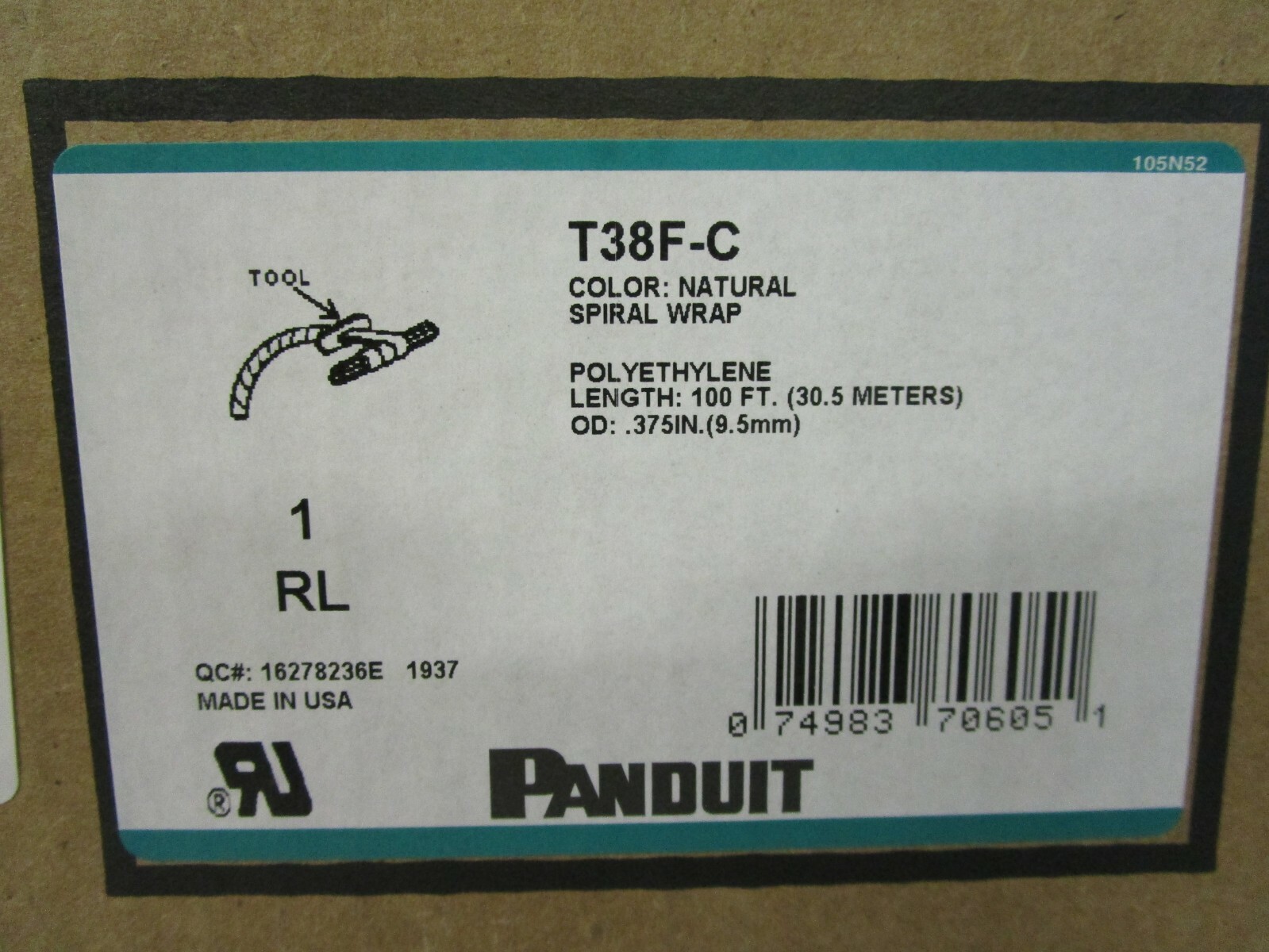 Panduit Spiral Wrap T38F-C 100 Feet OD .375 – Natural Color