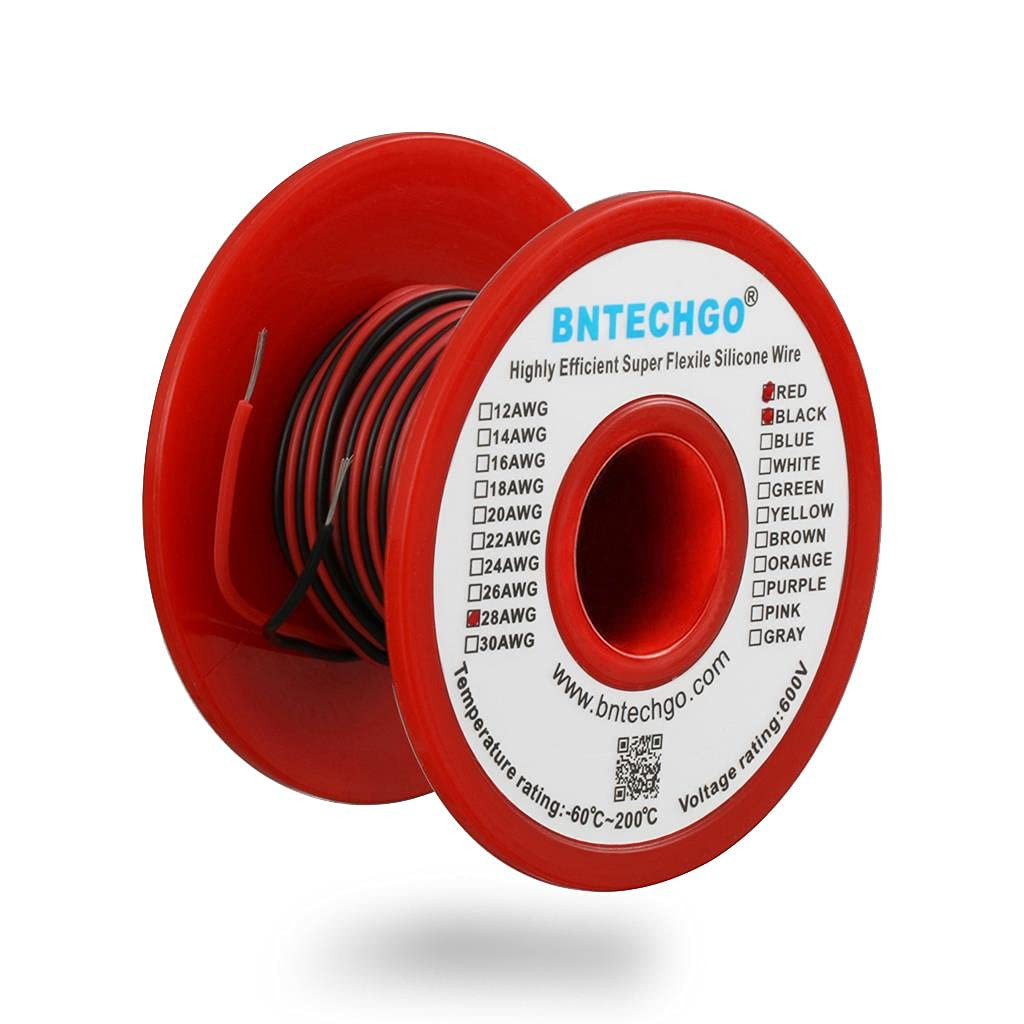 28 Gauge Silicone Wire Spool Red and Black Each 50ft 2 Separate Wires Flexibl…