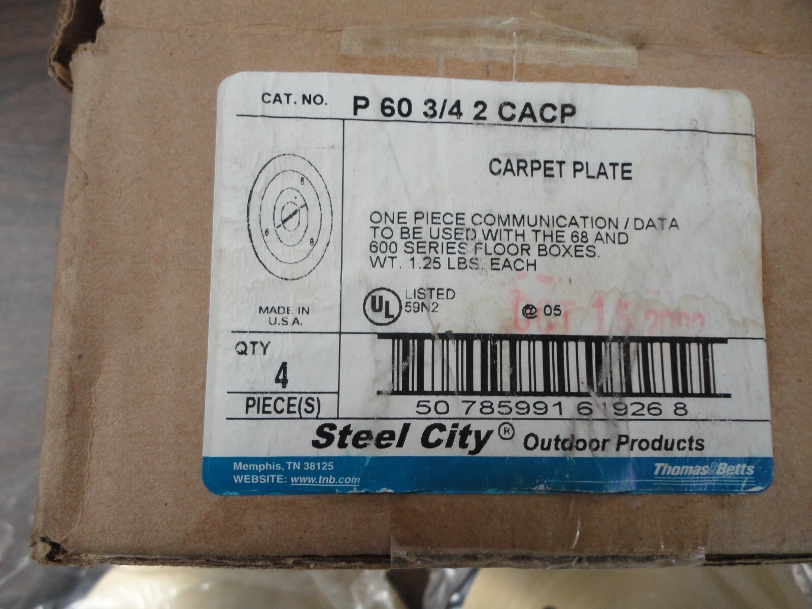 “NEW” “Box of Four” Steel City P 60 3/4 2 CACP Brass Carpet Plates