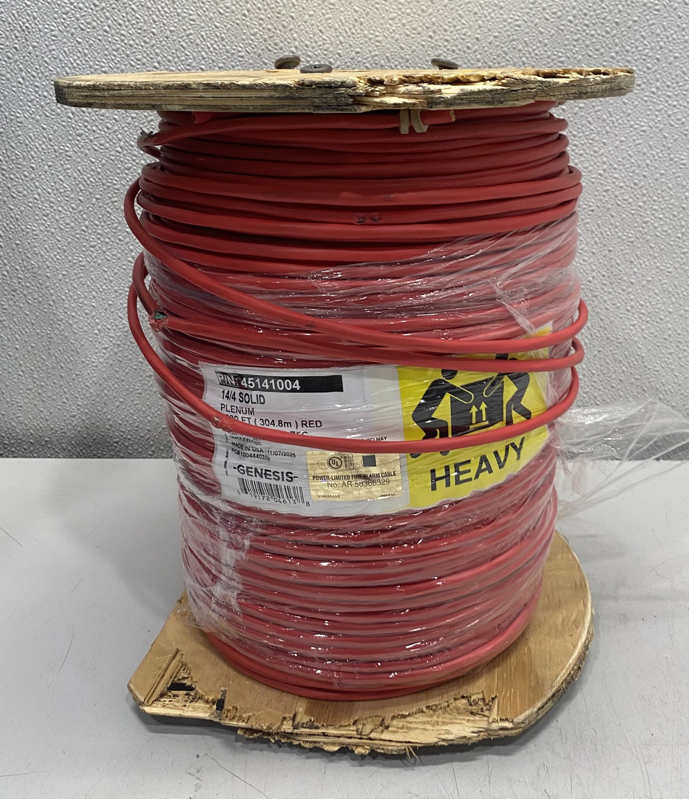 Honeywell Genesis Plenum 14/4 Solid Wire Unshielded Cable 1000Ft 45141004 Red