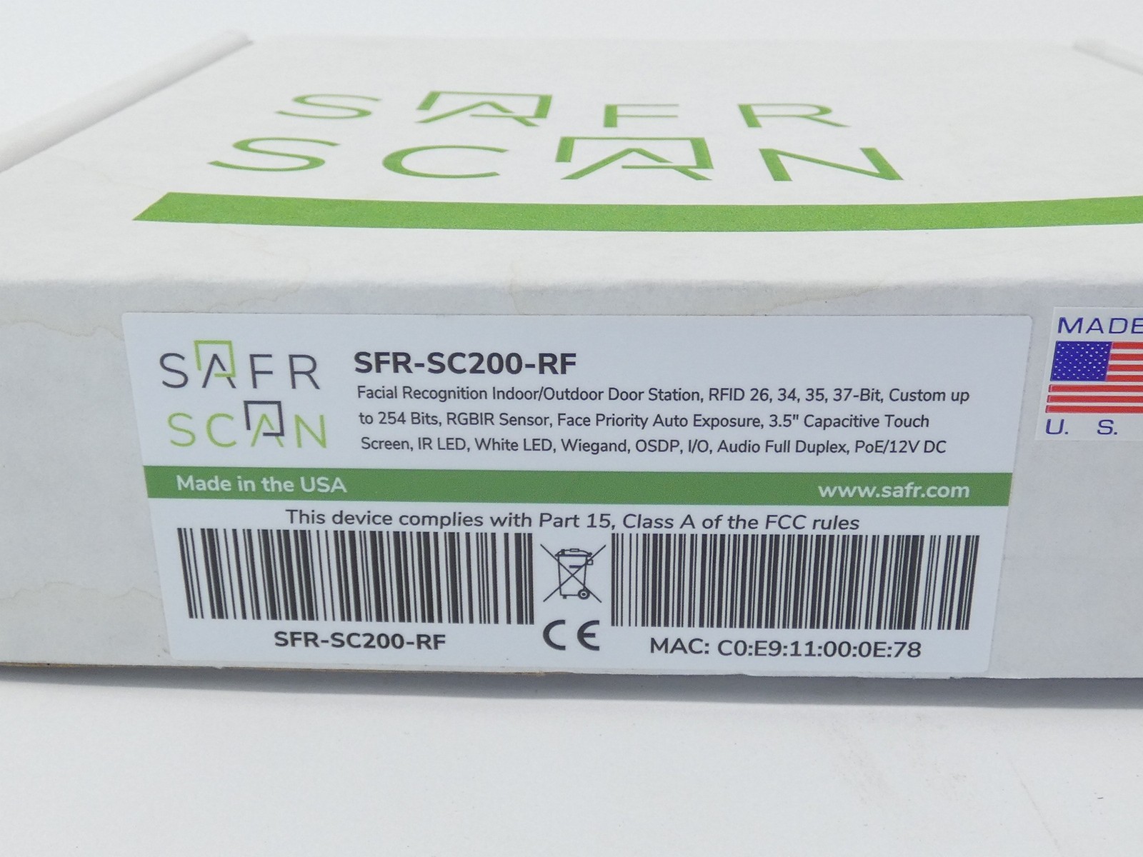 Safr Scan SFR-SC200-RF Facial Recognition Indoor Outdoor Station – NEW Surplus!