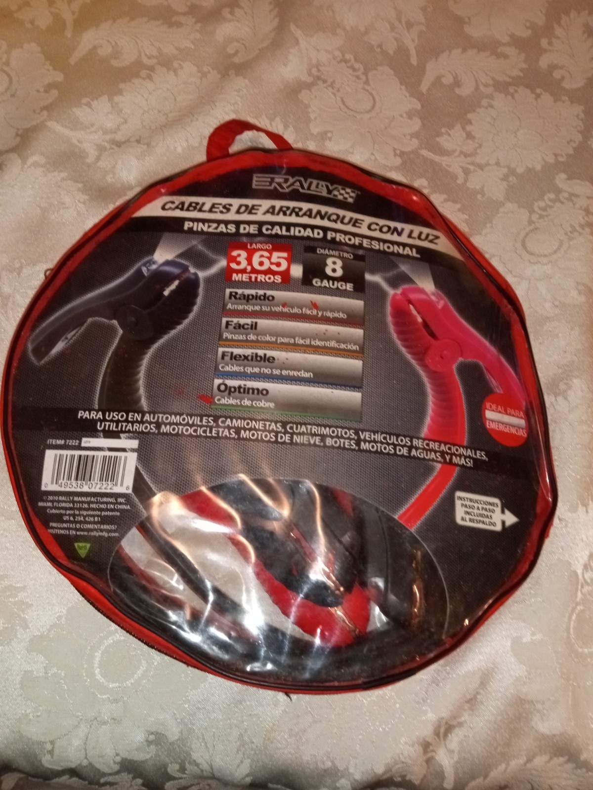 WOW LED Lighted Booster/Jumper Cables with Clamps 12 ft, 8-Gauge AWG 100AMP 7222