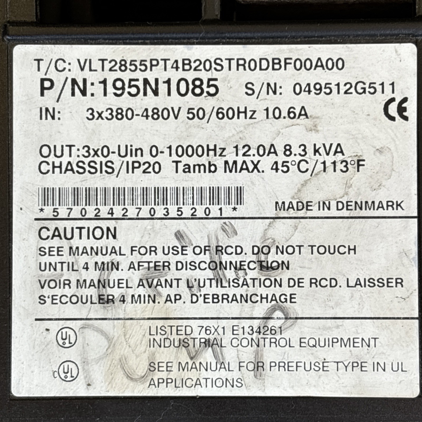 Danfoss 195N1085 VLT 2800 Variable Frequency AC Drive Used Good