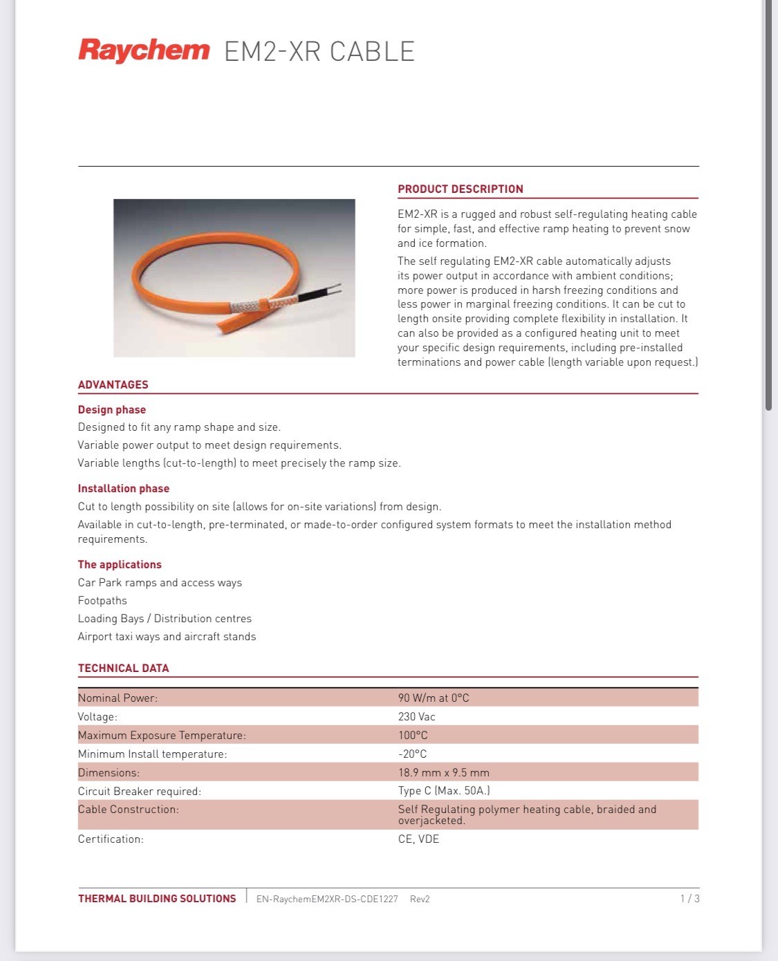 RAYCHEM Cable appr 118ft EM2-XR Self Regulating Wire Heating Cable & De-Ice 5/7