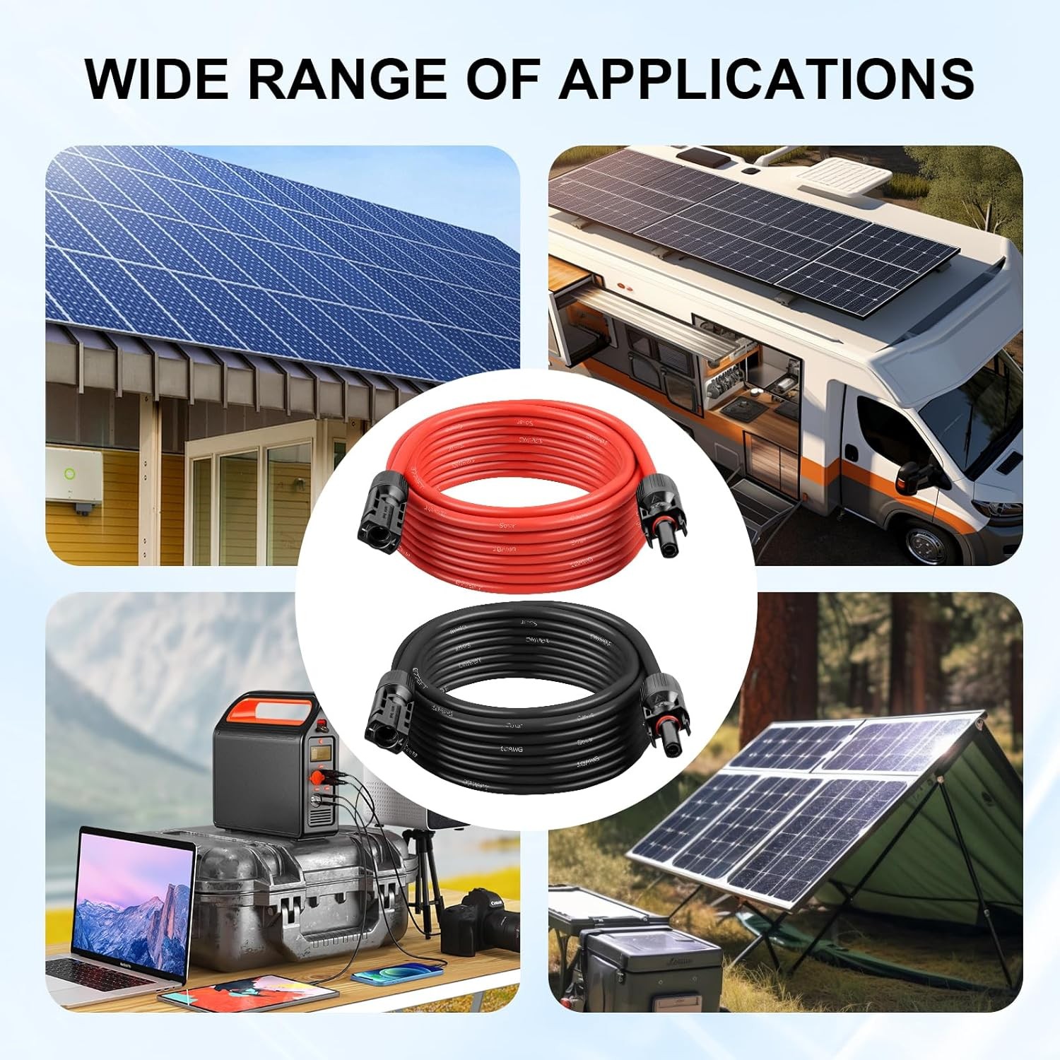 Solar Panel Extension Cable – 10AWG 50FT Solar Wire with Waterproof Male & Femal