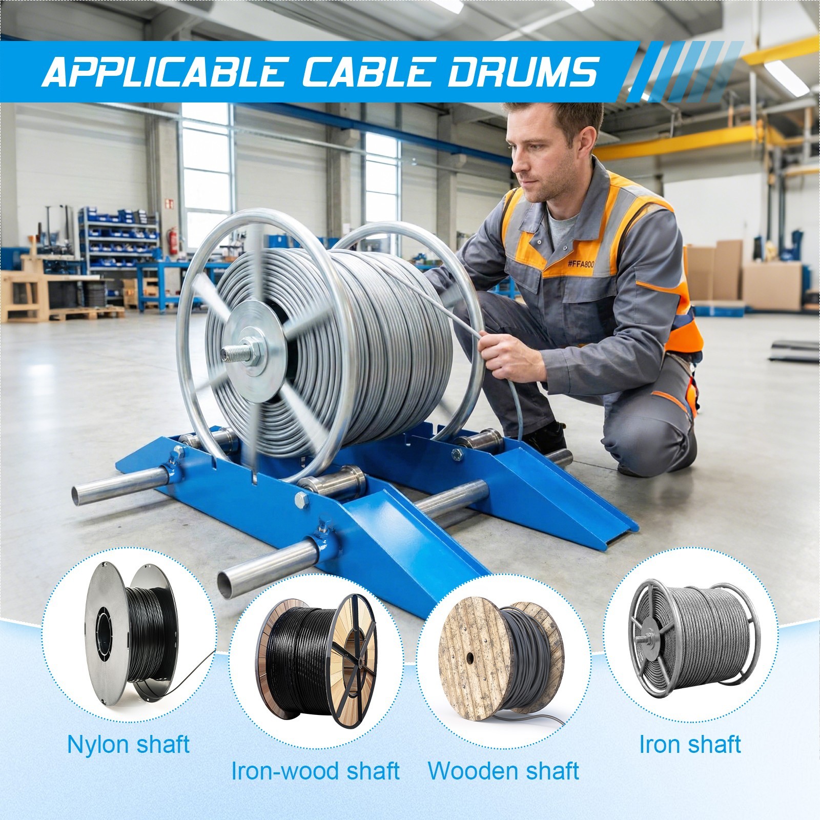 Wire Cable Reel Roller Stand 3307 LBS Commercial Industrial Steel Wire Dispenser
