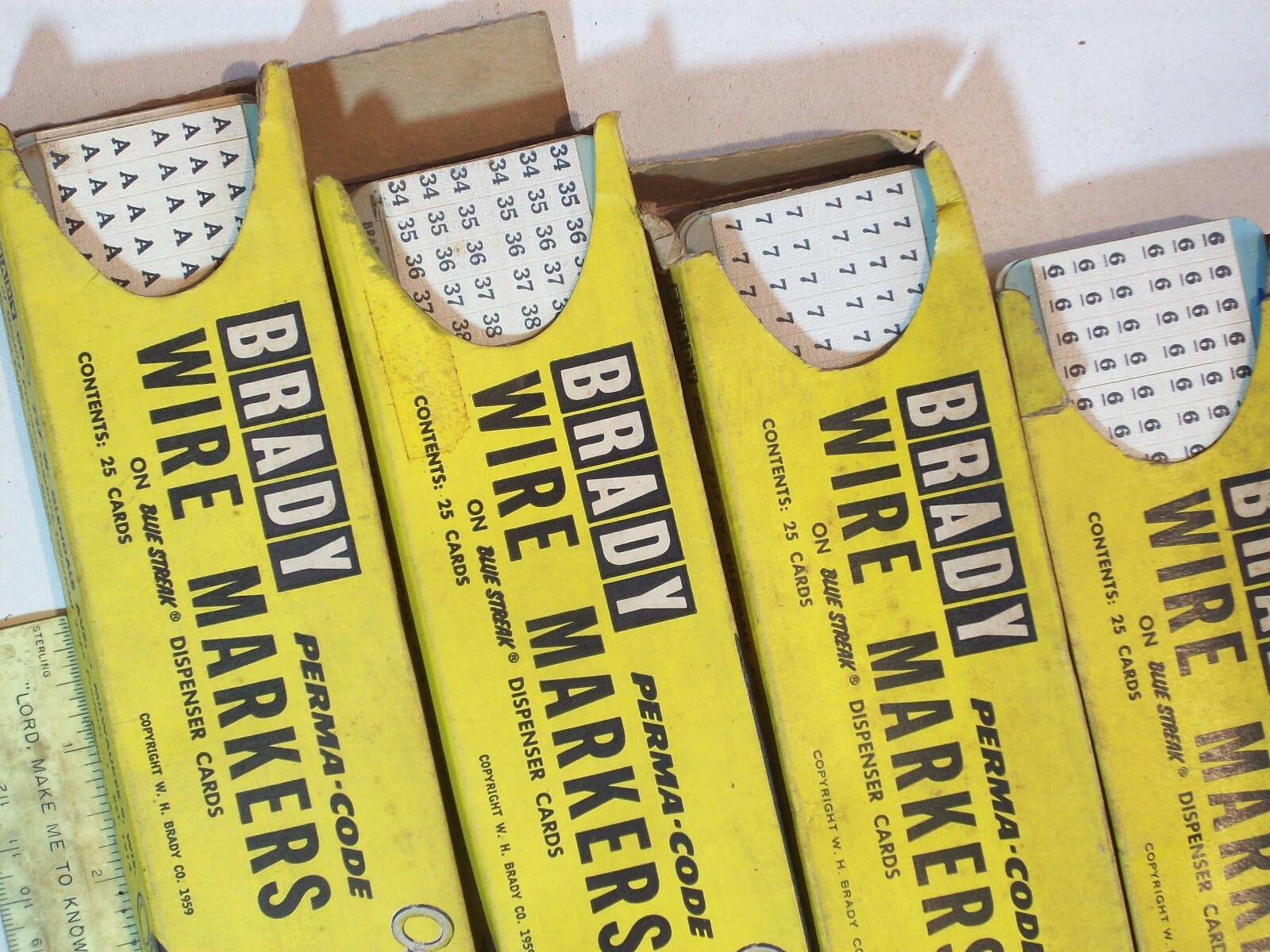 Electric BRADY WIRE MARKERS PERMA-CODE DISPENSER CARDS VINTAGE YELLOW BOX NOS
