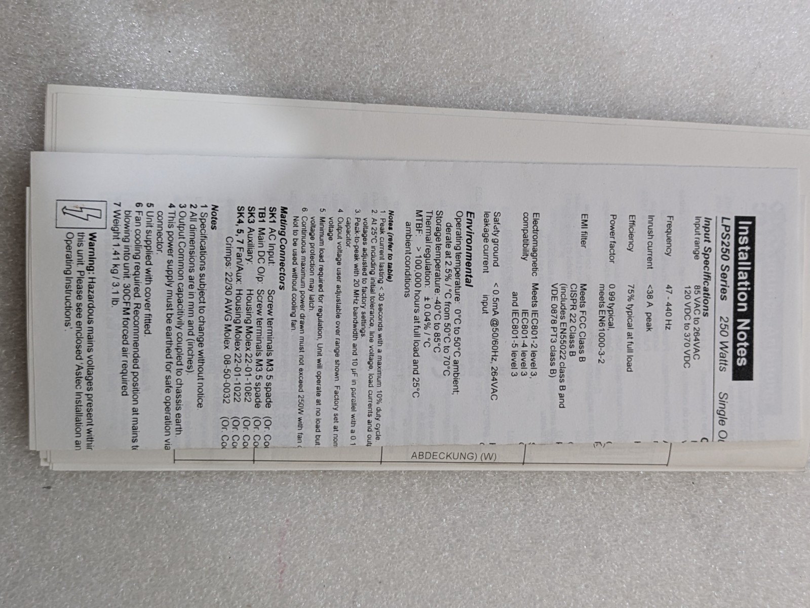 ASTEC 250W Single output switch mode PSU type LPS 255