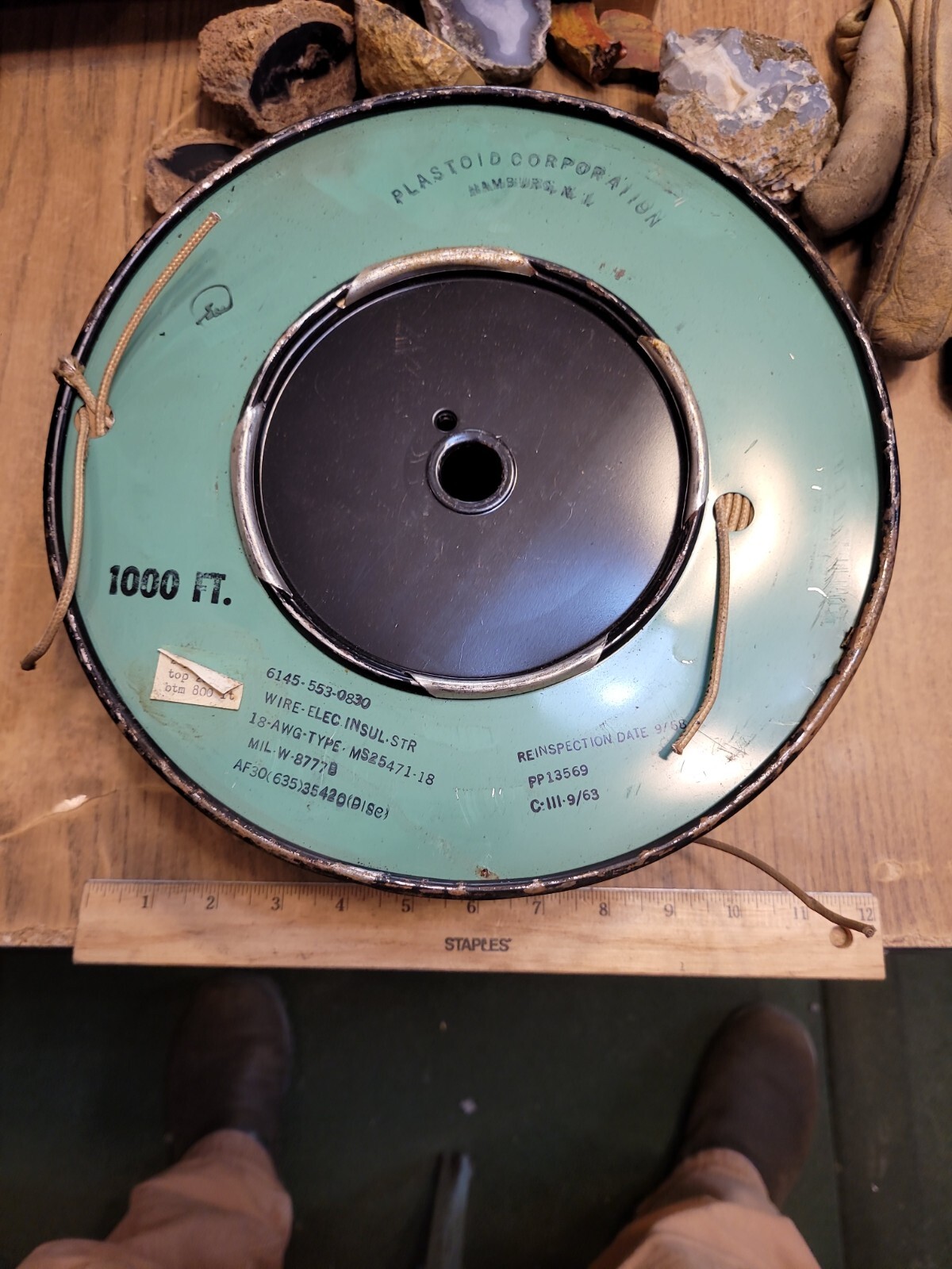 vintage 1940 PLASTOID CORP wire cloth insulated wire 18 gauge AWG TYPE 1000 FT