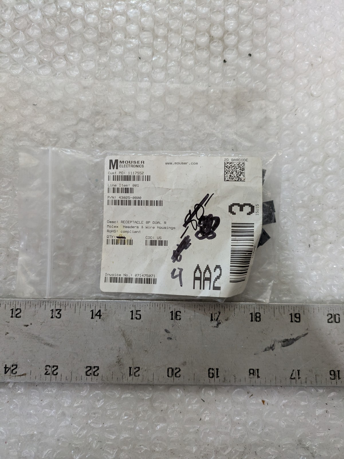 MOUSER 43025-0800 RECEPTACLE 8P DUAL R MOLEX HEADERS & WIRE HOUSINGS