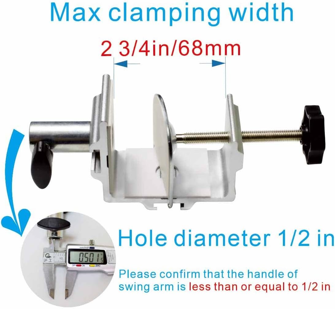 1/2 Inch Base Magnifying Lamp Clamp Silver Swing Arm Desk Lamp Phone Tablet