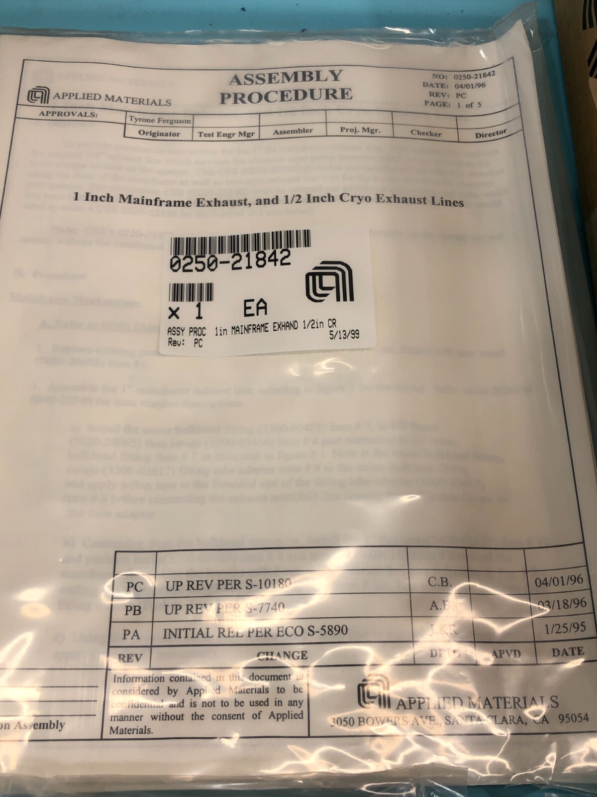 AMAT 0240-24261 Kit, 1/2in Exhaust Line Per CH-Integration, 0250-21842, 178807