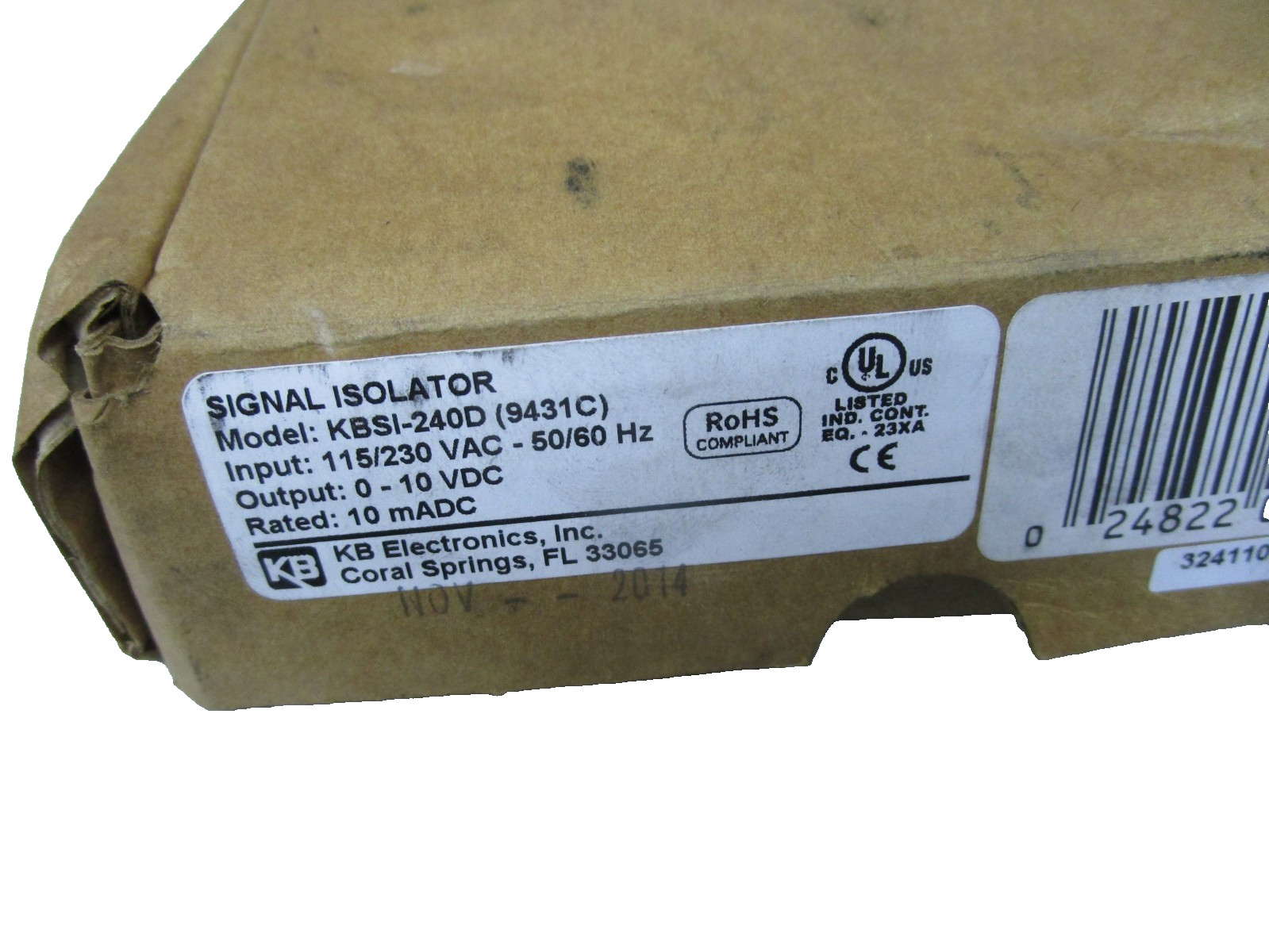 KB Electronics KBSI-240D (9431C) Signal Isolator 115/230Vac 10mADC 0-10Vdc