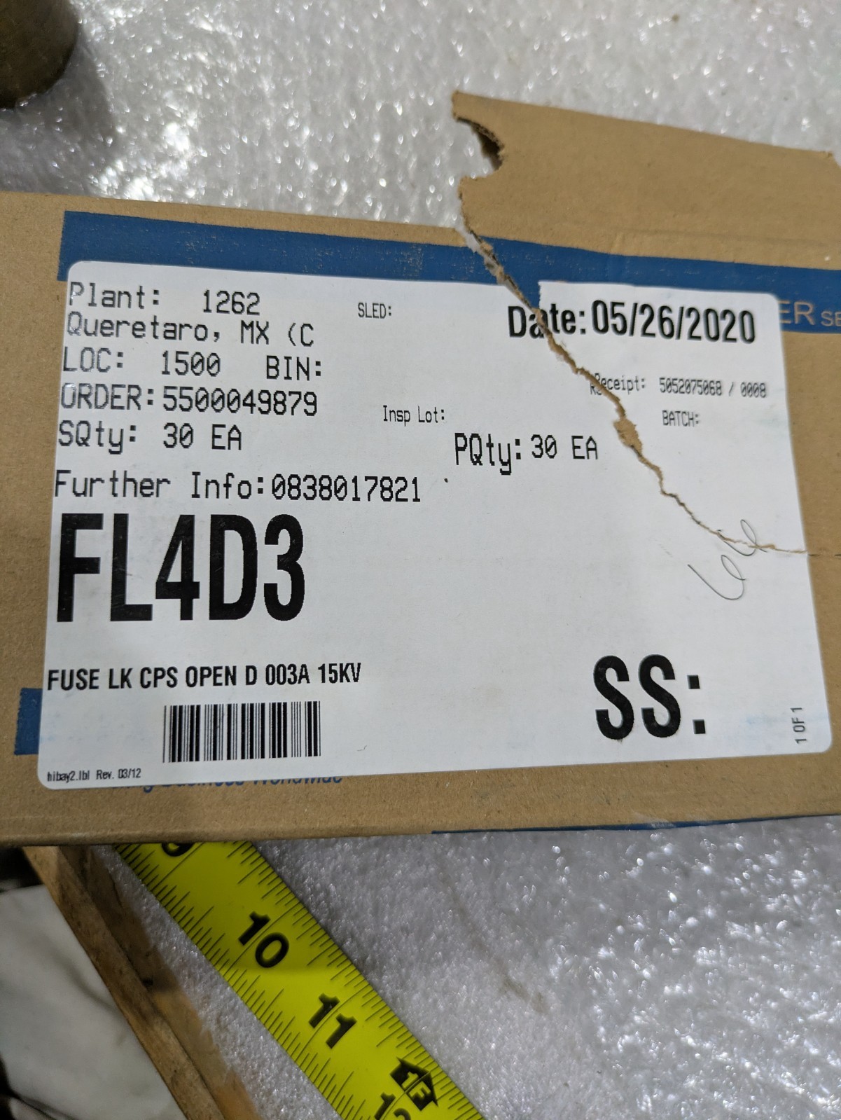 Eaton Cooper FL4D3 Fuse Link 3A 15kV Type D Slow Acting Distribution Cutout