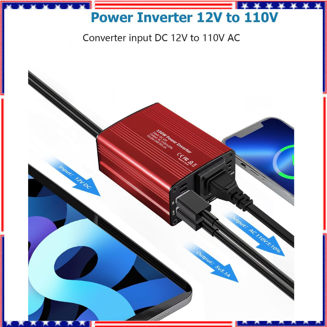 Inversor Para Carro Auto Coche 150 Watt Convertidor De Corriente 12V a 110V