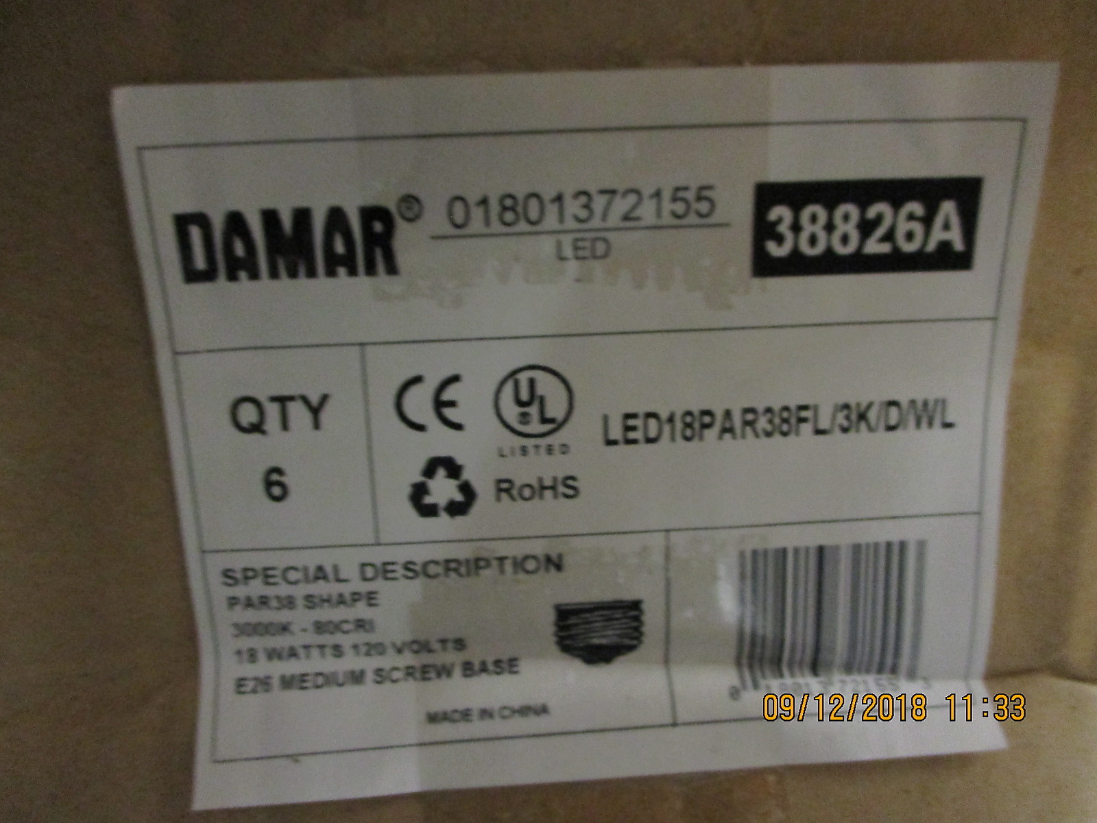 38826A Damar Lighting 18W PAR38 LED 3000K BRAND NEW! LOT OF 5