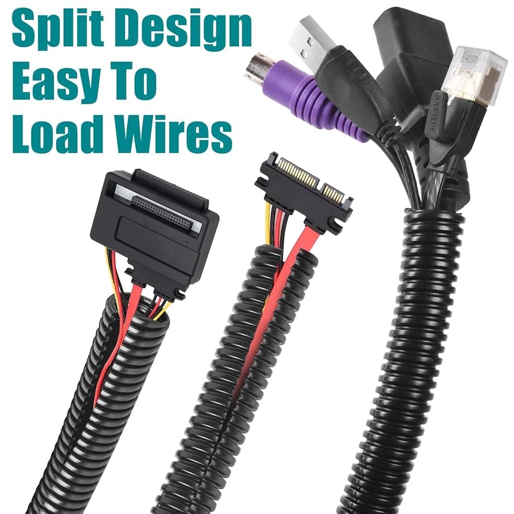 20 Ft 1/2″ Split Wire Loom Conduit Polyethylene Tubing Black Color Sleeve Tube