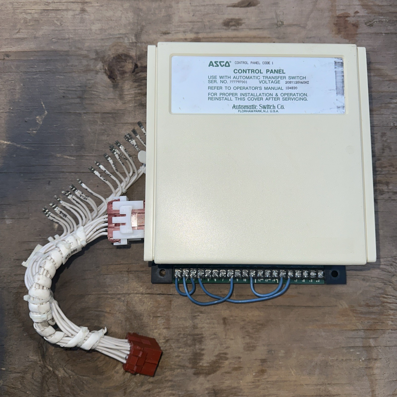 ASCO Control Panel Code 1 for Automatic Transfer Switch