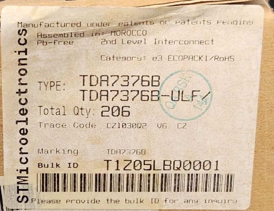 (1 PC) TDA7376B STMicroelectronics IC AMP AB STEREO 40W 15MULTIWATT