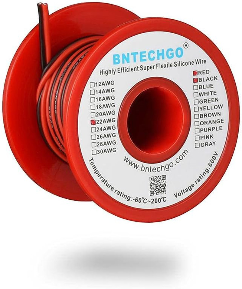22 Gauge 2 Conductor Silicone Wire Spool Red Black 25Ft for LED Strip Extension