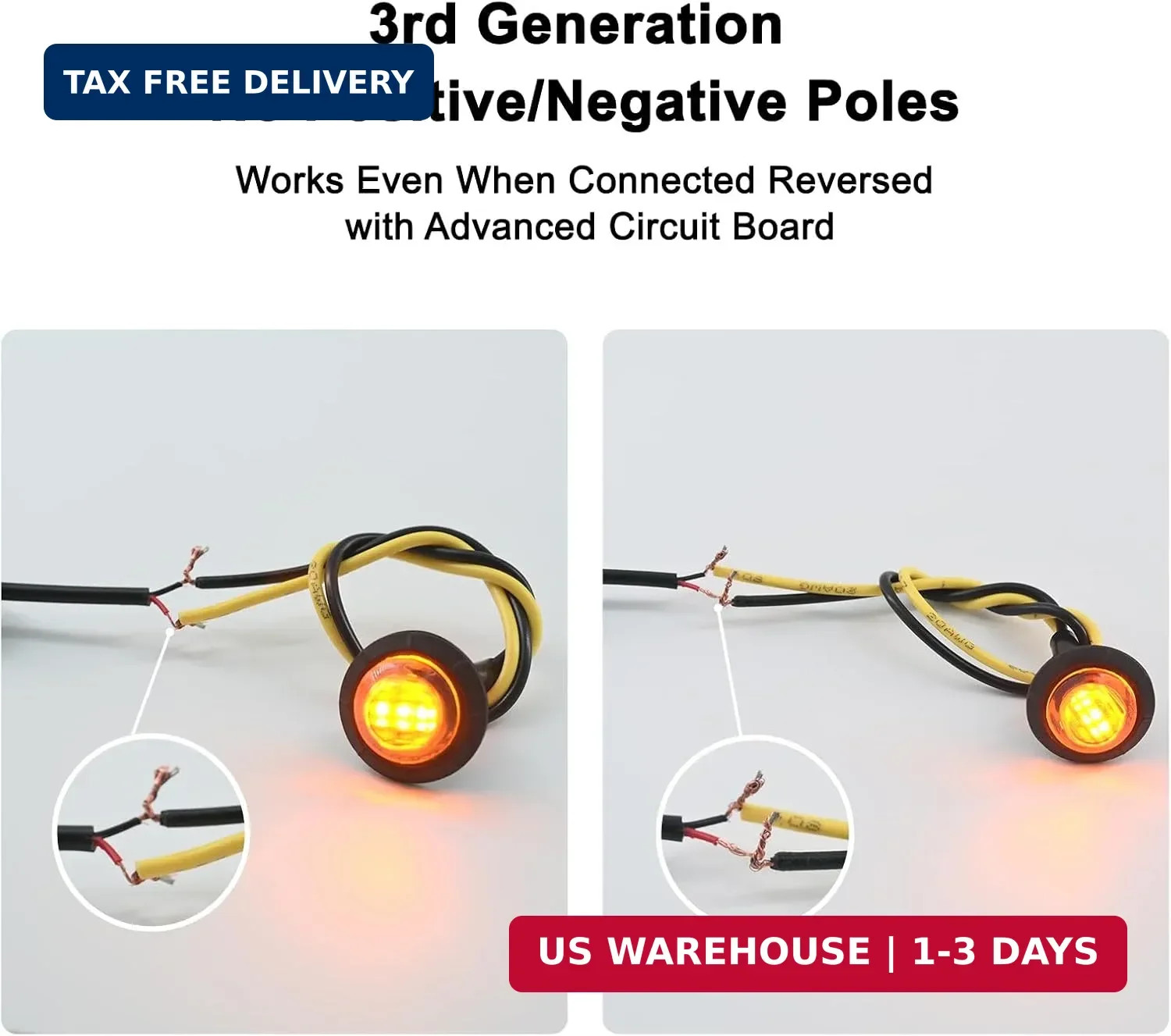 20pcs 3/4 Inch LED Marker Lights – 3rd Gen Round Mini Amber/Red Clearance Lights