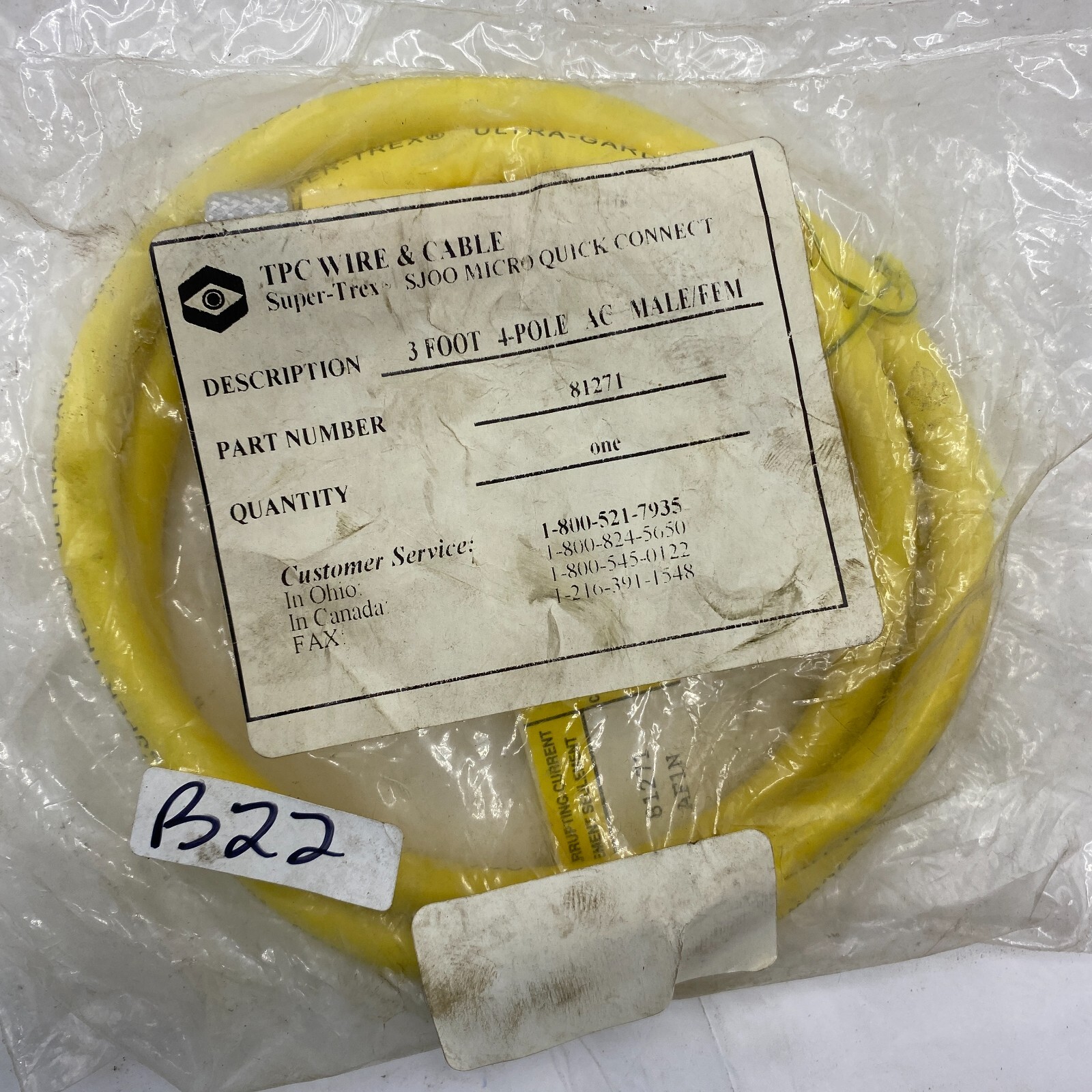 TPC Wire & Cable 81271 Micro-Quick 4-Pole AC M/F Cordset 3ft SJOO ✅