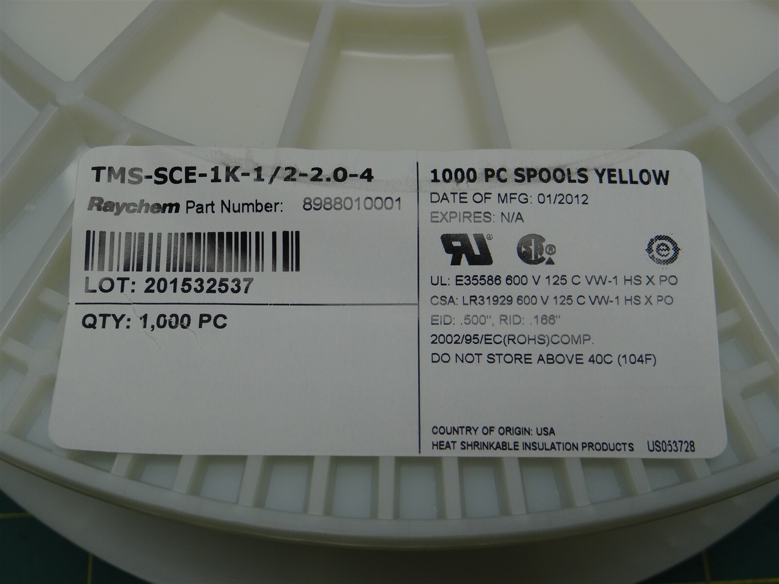 1000 Ct Raychem 8988010001 / TMS-SCE-1K-1/2-2.0-4 Electrical Insulation Sleeving